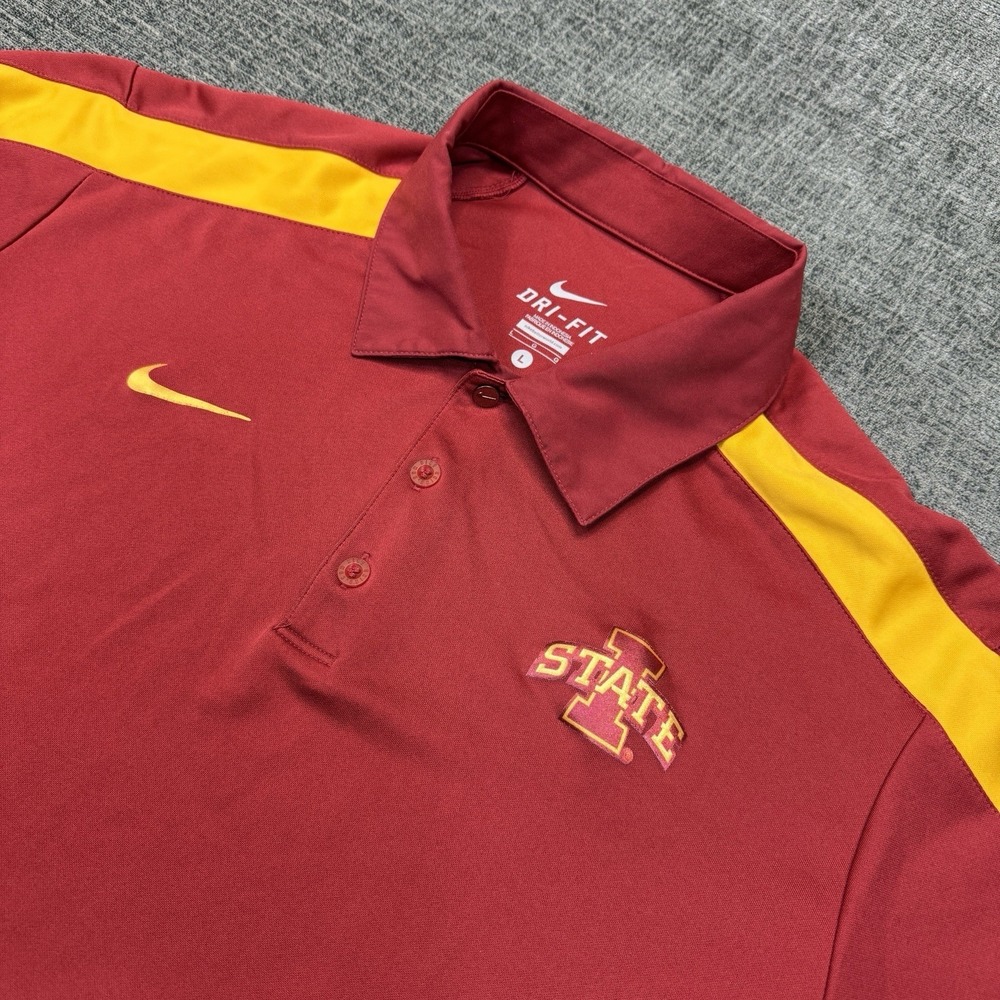 Iowa State Cyclones Nike Dri-Fit Polo Shirt Mens Large Red & Gold Short Sleeve